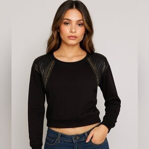 Bebe Black Quilted studded leather Shoulder Top